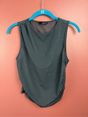 Pigalle gray sleeveless mesh tank top with gathered ruched sides size medium